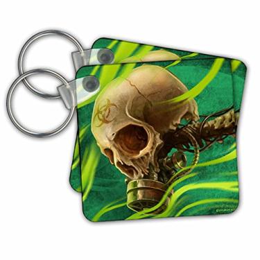Imagem de 3dRose Caveira de risco biológico com máscara de gás, fundo verde escuro e gás perigoso - chaveiros, 5,7 cm x 5,7 cm, conjunto de 2 (kc_252429_1)