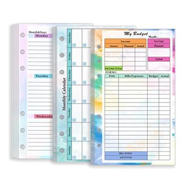 Imagem de Zelten Refil de papel perfurado de folha solta colorida para fichário de 6 furos organizador pessoal diário diário planejador recarregável (planejador semanal mensal econômico, A6)