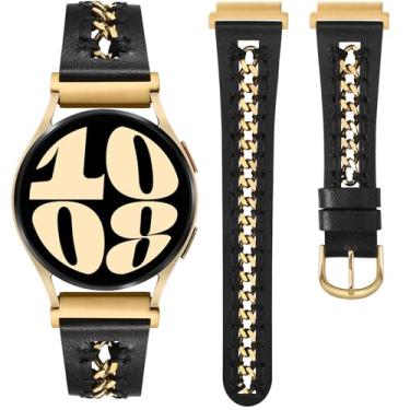 Imagem de Minyee Pulseira de couro compatível com Samsung Galaxy Watch 7/6/5/4/FE/Active 2 de 40 mm e 44 mm/Watch 6 Classic de 43 mm e 47 mm/Watch 5 Pro de 45 mm, pulseira de couro elegante de 20 mm com