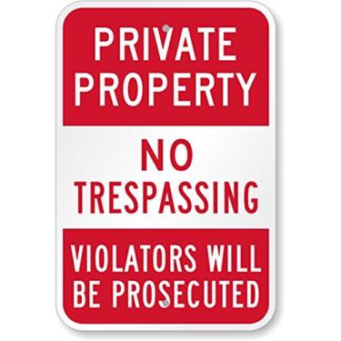 Imagem de SmartSign Placa de polietileno impressa em tela, legenda "Private Property No Trespassing", 45 cm de altura x 30 cm de largura, vermelho sobre branco