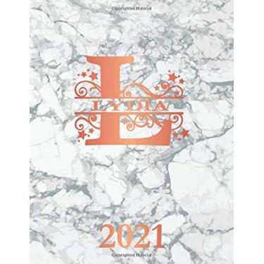 Imagem de Lydia: 2021. Personalized Name Weekly Planner Diary 2021. Monogram Letter L Notebook Planner. White Marble & Rose Gold Cover. Datebook Calendar Schedule