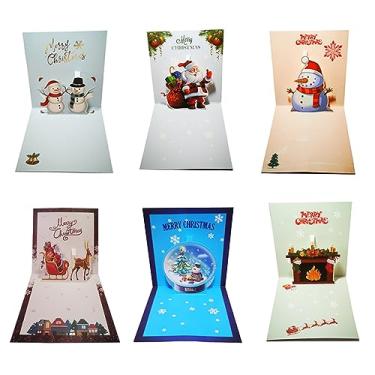Imagem de Aisatisforu Conjunto de cartões de Natal pop-up 3D, pacote com 6 cartões e envelopes feitos à mão para comemorar o Natal, boneco de neve, bola de cristal de Natal, Papai Noel, armário para presentes