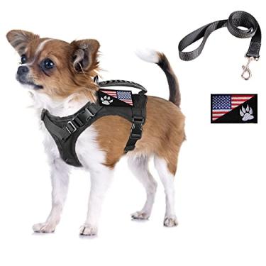 Imagem de Peitoral tático para cães com coleira colete tático para filhotes com alça de borracha, K9 militar ajustável para treinamento ao ar livre, arnês para cães PP (peitoral preto com coleira)