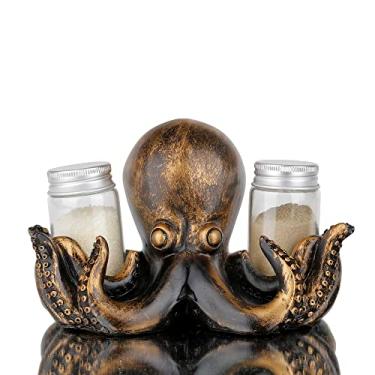 Imagem de Conjunto de saleiro e pimenteiro com estátua de polvo – Estatueta rústica de decoração de mesa para cozinha, bar, restaurante – Artesanato em resina de qualidade – Ótimo presente para inauguração de