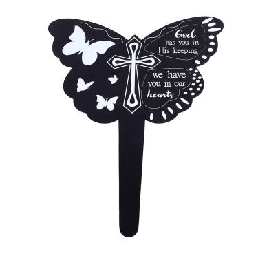 Imagem de Tem você Sob Sua Guarda, Texto Branco Nós Temos você Em Nosso Coração Decoração de Cemitério de Metal Em Forma de Papillon Estaca Memorial