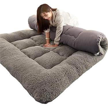 Imagem de Colchão dobrável japonês Tapete duplo futon, almofada de dormir acolchoada de tatami macio para acampamento, colchão de dormir para chão, tapete de cama enrolado, cinza, 90 x 200 cm