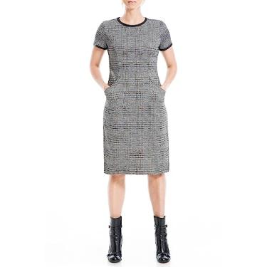 Imagem de Max Studio Vestido feminino de manga curta, Preto/Xadrez Tobacco Glen - sxe-b2102, M