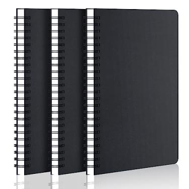 Imagem de EUSOAR Caderno espiral pautado universitário, 3 pacotes A4 28 x 21 cm capa dura preta diário, 120 páginas/60 folhas, bloco de notas de papel para anotações, caderno grande para material escolar de trabalho
