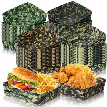 Imagem de Ziliny 36 bandejas de papel camuflado para comida de 2,3 kg veado nacho barcos grandes bandejas de lanche de papel para festa de aniversário infantil festa militar chá de bebê camuflado material de