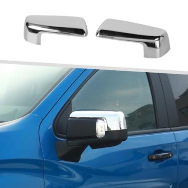 Imagem de Jimen Compatível com Chevrolet Silverado/GMC Sierra 2019-2024, 1 par de capa de acabamento de tampa de espelho retrovisor (cromada)