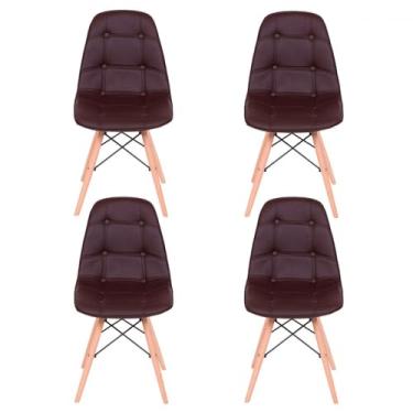 Imagem de KIT 04 CADEIRAS DKR BOTONE CAFE BASE MADEIRA
