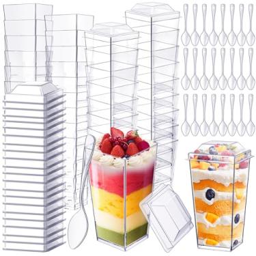 Imagem de Sliner Conjunto de 120 copos de sobremesa de plástico de 85 g com tampas e colheres copos de parfait transparentes com tampas copos atiradores mini copos de aperitivo de sobremesa para festas, bolo,