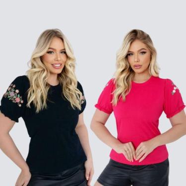 Imagem de Kit 2 Blusas Evangélicas Manga Bufante Princesa Algodão Premiun 100% C