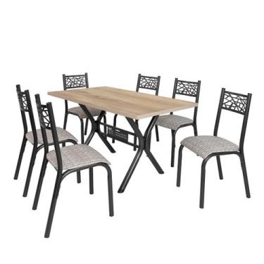 Imagem de Conjunto de mesa jogo sala jantar jade tampo madeira bp carvalho montr