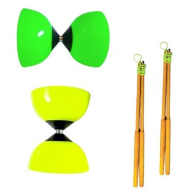 Imagem de Kit Com 2 Ioio Diabolô Profissional Com Par De Baqueta De Madeira (Verde e Verde Fluorescente)