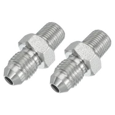 Imagem de PATIKIL Conectores hexagonais redutores adaptador de tubo 7/40.6 cm macho 37° Flare JIC x 1/20.3 cm macho NPT, pacote com 2 adaptadores redutores de mamilo, encaixe hidráulico de aço chapeado
