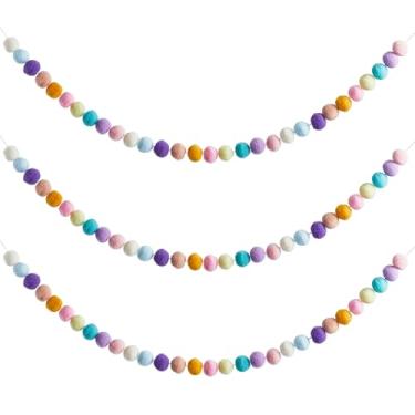 Imagem de CRASPIRE 3 peças guirlanda de bola de feltro 2,88 metros 30 bolas coloridas pompom guirlanda decoração de sala de casa bola de feltro de lã guirlanda de árvore de Natal para festa de Halloween Natal