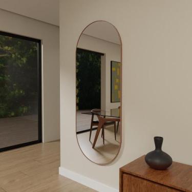 Imagem de Espelho Orgânico 115cm x 55cm E07 Moldura Couro Caramelo Luxo Quarto -