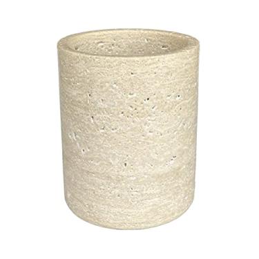 Imagem de StonePlus Mármore Natural Artesanal com Furos em Pedra Suporte para Utensílios de Cozinha Vintage - 5,1" Dx 6,3" H Organizadores de Balcão de Cozinha e Ferramenta de Armazenamento Crock (Pedra Bege)