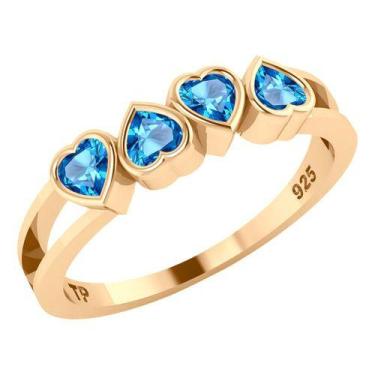 Imagem de Anel Meia Aliança Corações Prata 925 Dourada 18k- Topázio - Tudo Prata