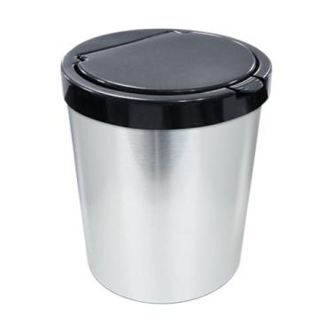 Imagem de Lixeira Redonda 10 Litros Tampa Com Click Preta Aço Inox  - Arqplast