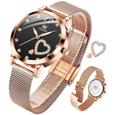 Imagem de Relógio OLEVS Rose Gold Feminino com Mostrador Preto e Detalhes em Dia