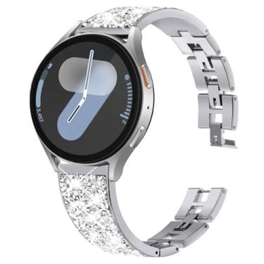 Imagem de DEALELE Pulseiras de substituição compatíveis com Samsung Galaxy Watch 6/6 Classic/5/5 Pro/4/4 Classic/3 de 41 mm/Active 2, diamantes luxuosos de 20 mm para mulheres e homens (prata)