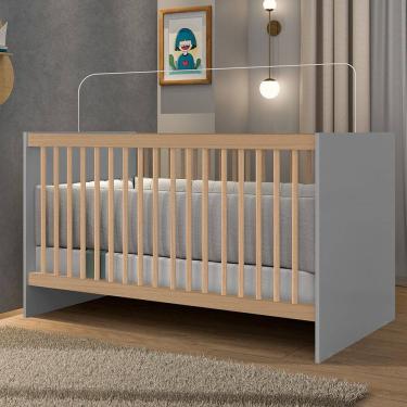 Imagem de Berço com Grade Fixa Lua 132,5x76x76 Cm Cinza/Madeira