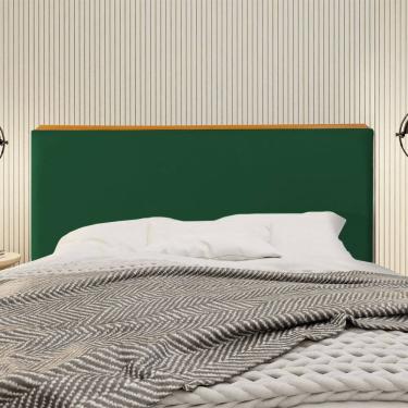 Imagem de Cabeceira Cama Box King 1,93m Estofada Detalhe em Madeira Java Veludo Verde