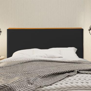 Imagem de Cabeceira Cama Box King 1,93m Estofada Detalhe em Madeira Java Veludo Preto