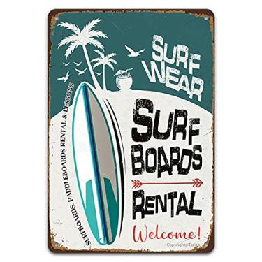 Imagem de Surf Wear Surfboards Rental Welcome Surfboards, Paddleboards Rental & Lessons Vintage Tin Signs Wall Decor, Retro Metal Sign for Outdoor Indoor Home Beach Garden Tub Bar Cafes Gate Fence