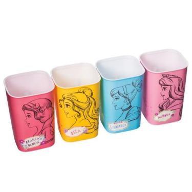Imagem de Kit 4 Porta Canetas Lápis Estampado Princesas Organizador Meninas - Pl