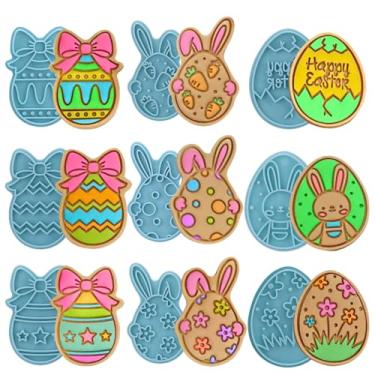 Imagem de Conjunto de 9 peças de cortadores de biscoito de Páscoa, cortador de biscoito em formato de ovo de coelho 3D com carimbos de êmbolo, carimbos de biscoito para biscoitos de Páscoa, salgadinhos