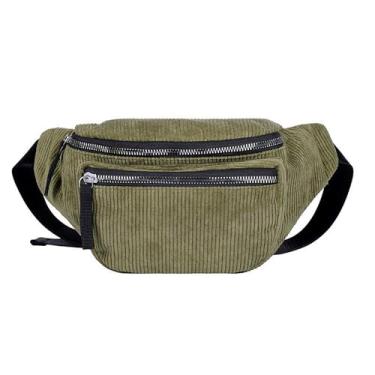 Imagem de eYLun Bolsa feminina de veludo cotelê, bolsa de peito ajustável, pochete para viagens, caminhadas, corrida, ciclismo, verde