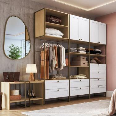 Imagem de Guarda-roupa Closets Modulado Americano Mdf 5 Peças 8 Gavetas Savana/Branco Fosco