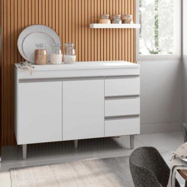 Imagem de Balcão Gabinete de Pia para Cozinha Sem Tampo 120cm Andréia Branco- MA