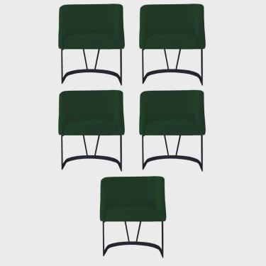 Imagem de Kit 05 Poltrona Cadeira Aurora Luxo Confort Industrial Ferro Preto Suede Verde Escuro - Ahz Móveis