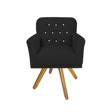 Imagem de Poltrona Estofada Com Base Giratória de Madeira Para Salão Anitta Suede Preto dl Decor