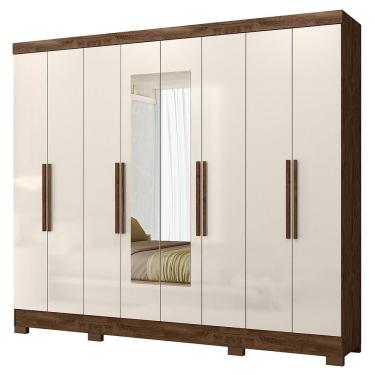 Imagem de Guarda Roupa Casal Diplomata 8 Portas com Espelho - Moval Castanho Wood/Off White