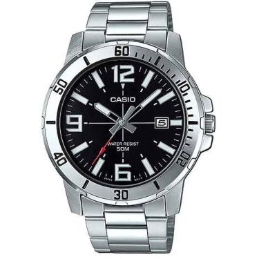 Imagem de Relógio Casio Masculino Aço Prata Mostrador Preto com Calendário MTP-VD01D-1BVUDF