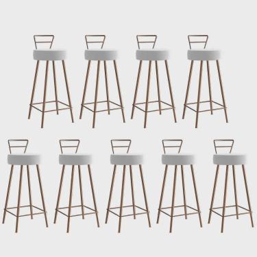 Imagem de Kit 09 Banqueta Alta Com Encosto Tina Eiffel Cozinha Bar Bistrô Ferro Bronze Corino Branco - Ahz Móveis