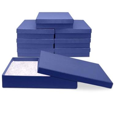 Imagem de Novel Box Caixa de presente de joias feita nos EUA em kraft azul com almofada de algodão removível 17 x 5 x 3 cm (pacote com 8) + bolsa NB personalizada