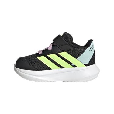 Imagem de adidas Tênis infantil Duramo SL de renda elástica, preto/amarelo/lilás, 17