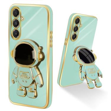 Imagem de Easyscen Capa para celular Samsung Galaxy A16 5G 6D astronauta design com suporte oculto para câmera à prova de choque, capa traseira macia, verde claro