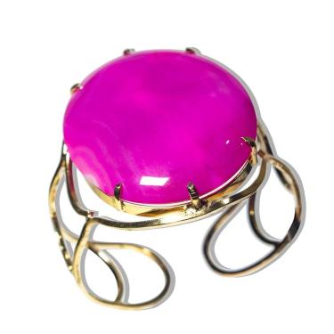 Imagem de Bracelete Fixo Pedra Natural Ágata Rosa Grande Dourado