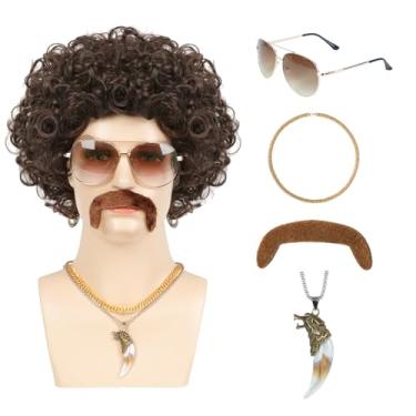 Imagem de Parceria Conjunto De 6 Perucas Discoteca Dos Anos 70 E 80, Perucas Afro Curtas E Cacheadas Para Homens, Peruca Sintética Vintage, Natural E Fofa Para Fantasia De Discoteca, Festa, Hippies, Roqueiro