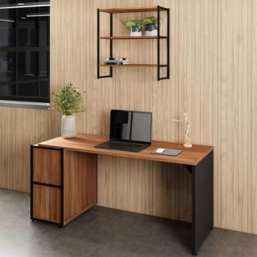 Imagem de Mesa Escritório 150cm com Nicho Aéreo Industrial F5 Office - F5 Office