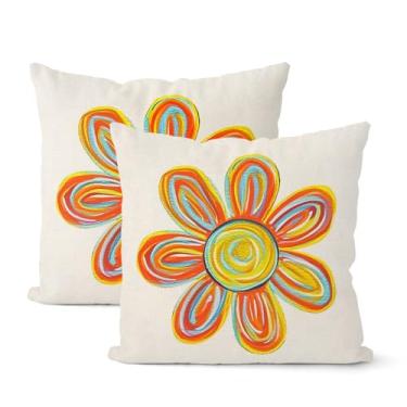 Imagem de QANOK Conjunto de 2 capas de almofada de verão 45,7 x 45,7 cm, aquarela amarela, girassol, decoração de casa de fazenda, para sofá de casa