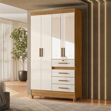 Imagem de Guarda Roupa Solteiro Ambiente Sobral 4 Portas Freijó Off White Com Es