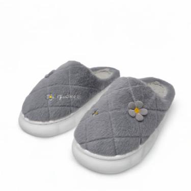 Imagem de Pantufa Chinelo Feminina Flower Em Pelúcia Antiderrapante Macio e Confortável (cinza, BR, Adulto, Faixa Numérico, 34, 35)